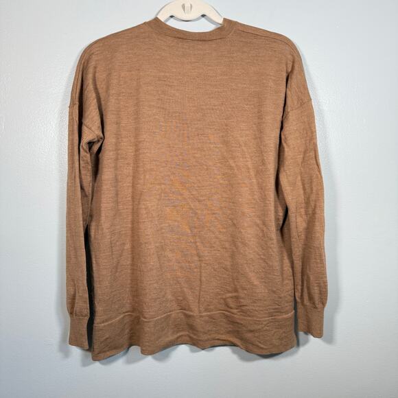 J.Crew 100% Merino Wool Sweater Women’s Large S Tan V-Neck Pullover – Flaw - Picture 2 of 6